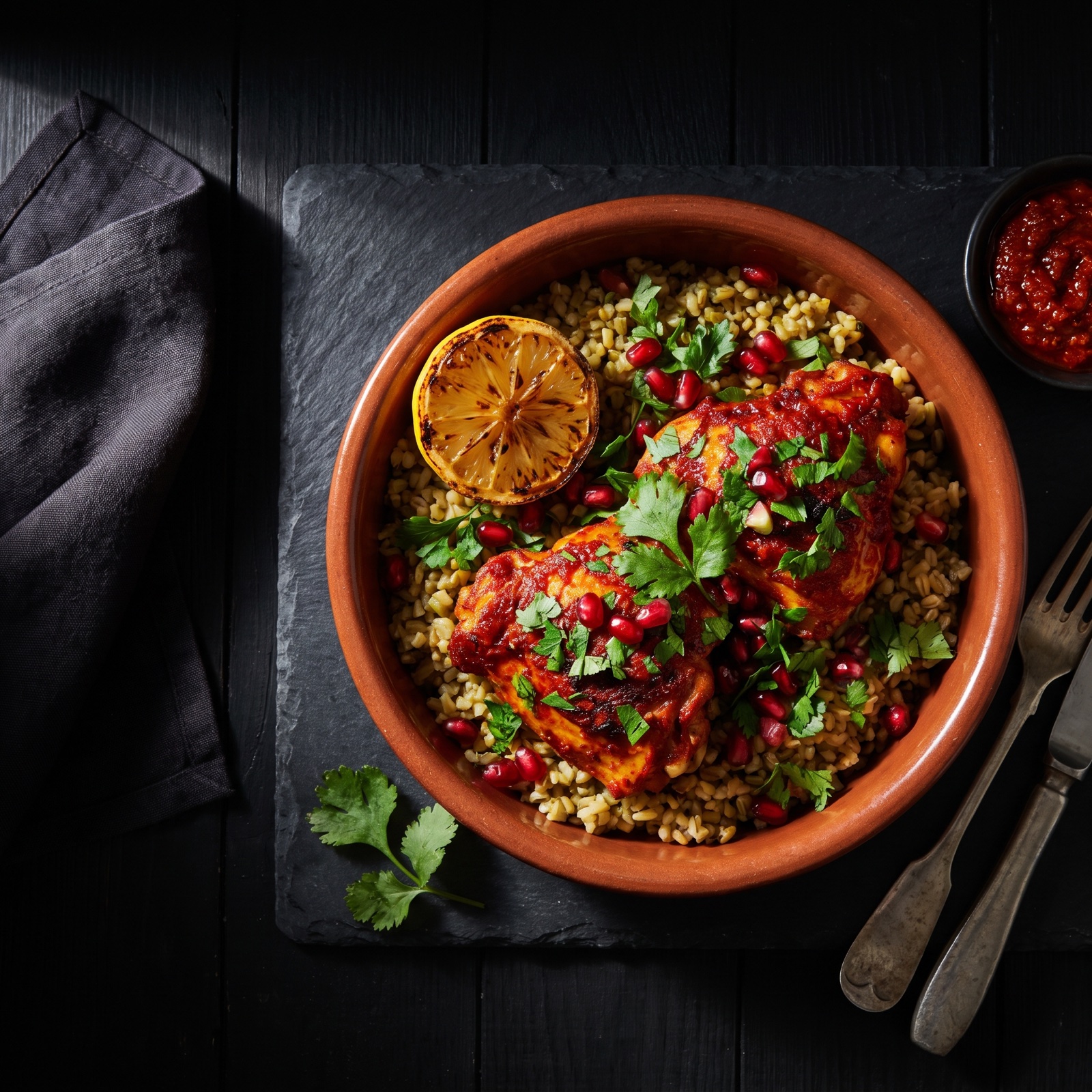Harissa chicken and freekeh bowl